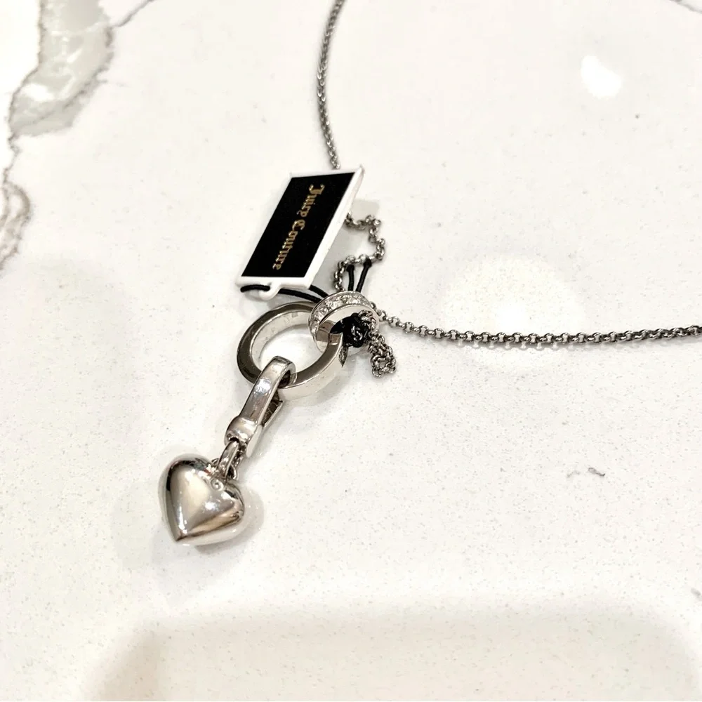 🩷 Juicy Couture Silver Heart Charm Long Adjustable Necklace - Picture 7 of 9